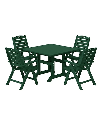 5-Piece Hdpe Square Patio Dining Table Set with Foldable Chairs