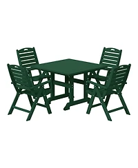 5-Piece Hdpe Square Patio Dining Table Set with Foldable Chairs