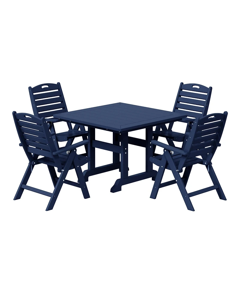 5-Piece Hdpe Square Patio Dining Table Set with Foldable Chairs