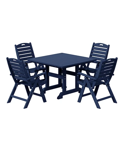 5-Piece Hdpe Square Patio Dining Table Set with Foldable Chairs