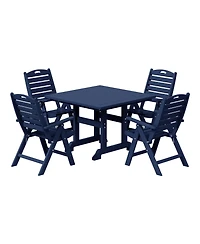 5-Piece Hdpe Square Patio Dining Table Set with Foldable Chairs