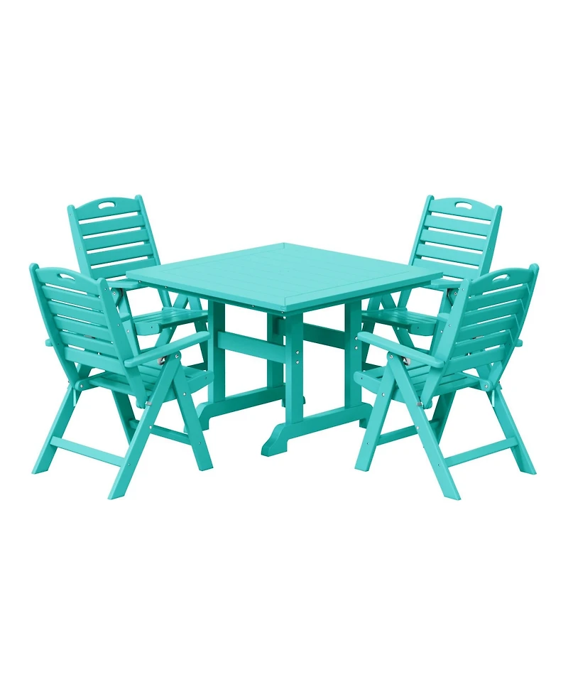 5-Piece Hdpe Square Patio Dining Table Set with Foldable Chairs