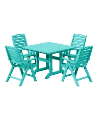 5-Piece Hdpe Square Patio Dining Table Set with Foldable Chairs