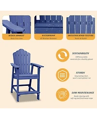 Tall Adirondack Chair with Bar Table Patio Chairs Outdoor Barstool Furniture Set Balcony for Lawn Backyard Garden, Blue