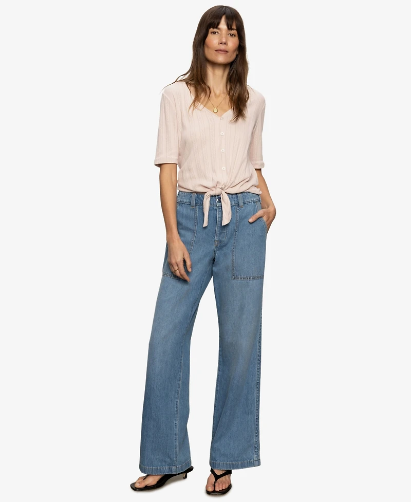 Sanctuary Women's Cotton Pointelle Tie-Front Top