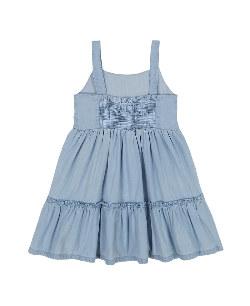 Calvin Klein Toddler and Little Girls Patch Pocket Ruffled Hem Denim Dress