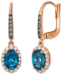 Le Vian London Blue Topaz (1-1/2 ct. t.w.) & Diamond (4/8 ct. t.w.) Halo Drop Earrings in 14k Rose Gold