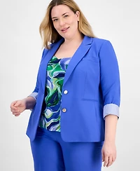 Tahari Asl Plus Contrast-Lined Two-Button Blazer