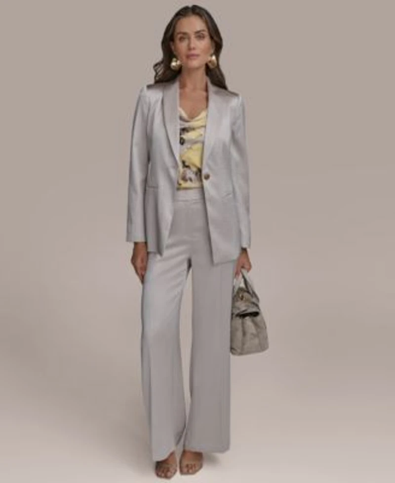 Donna Karan New York Womens Satin One Button Blazer Wide Leg Pants