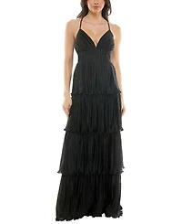 Emerald Sundae Juniors' V-Neck Ruffle-Tiered Sleeveless Gown