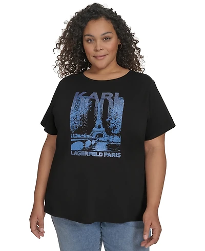 Karl Lagerfeld Paris Plus Embellished Eiffel Tower Tee, Exclusively at Macy's