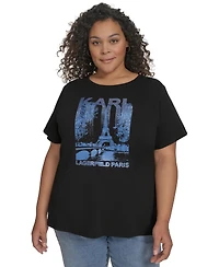 Karl Lagerfeld Paris Plus Size Embellished Eiffel Tower Tee, Exclusively at Macy's