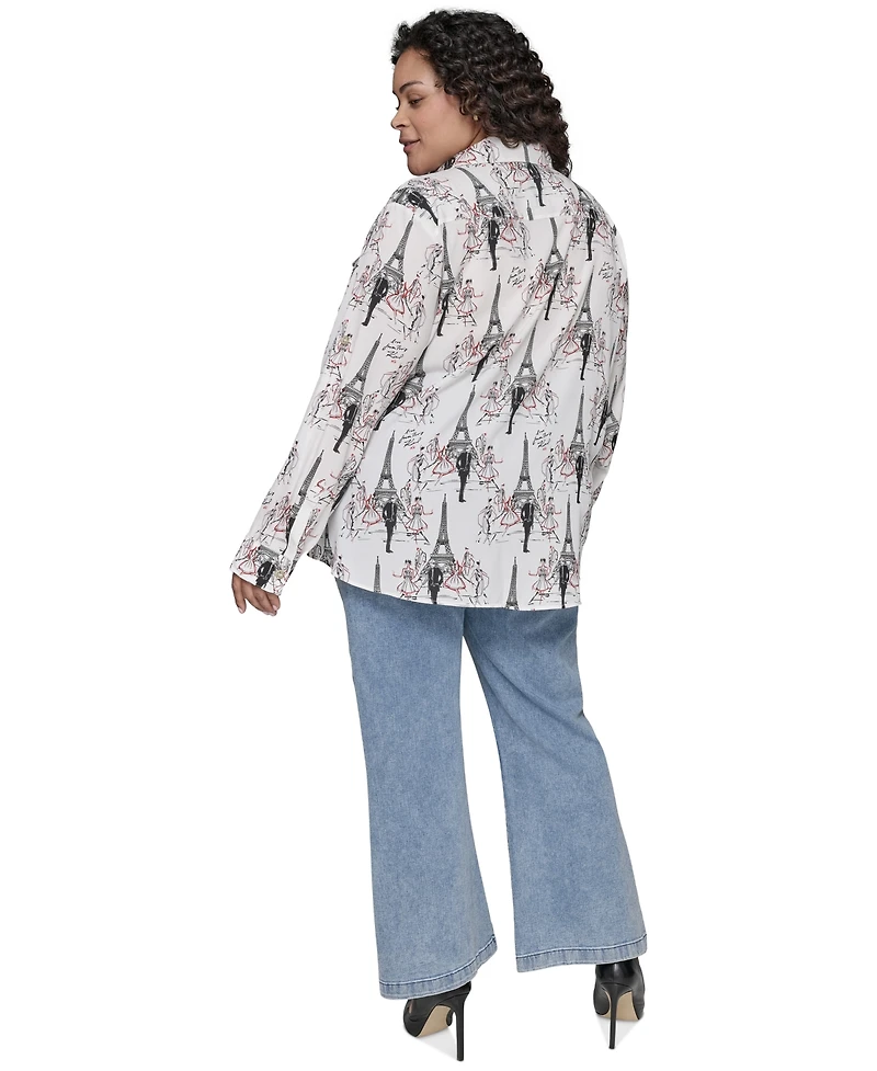 Karl Lagerfeld Paris Plus Whimsical Paris-Print Shirt, Exclusively at Macy's