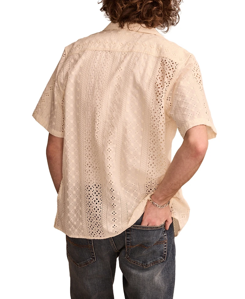 Lucky Brand Men's Short Sleeve Eyelet Camp Collar Shirt