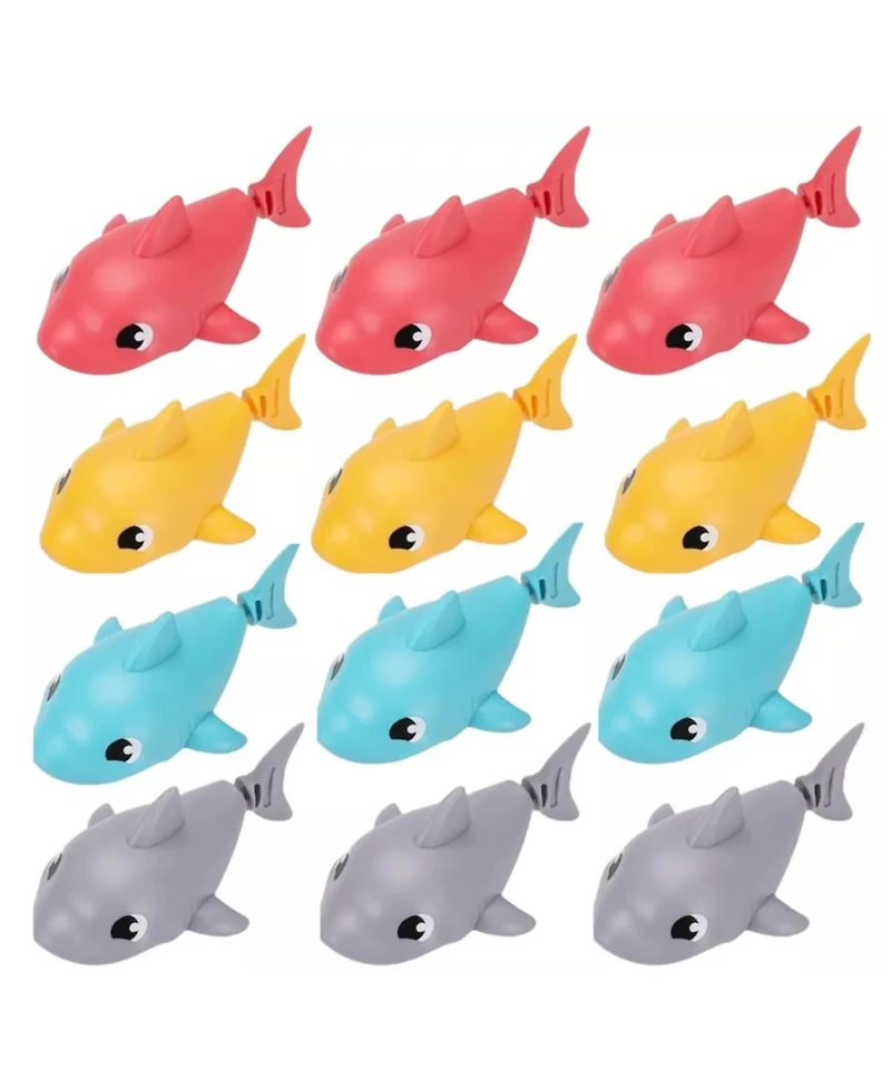 Sperric Toddler Wind-Up Floating Shark Bath Toys – 12PCS Colorful Swimming Sharks, Interactive & Battery-Free Water Play Set Bath, Pool & Summe
