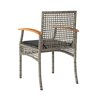 3 Piece Bistro Set with Cushions Gray Poly Rattan Acacia Wood