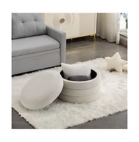 Round Velvet Storage Ottoman, 24" Upholstered Footstool, Makeup Stool, Bedroom Bench, Living Room Accent Seat-The Pop Home