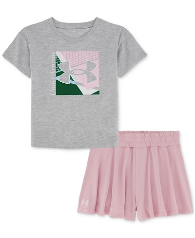 Under Armour Toddler & Little Girls T-Shirt & Flare Layered-Look Shorts, 2 Piece Set