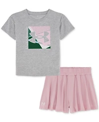 Under Armour Toddler & Little Girls T-Shirt & Flare Layered-Look Shorts, 2 Piece Set