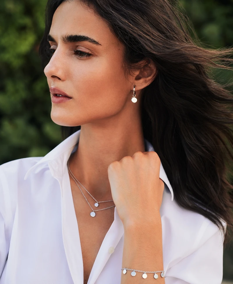Lauren Ralph Lauren Sterling Silver Disc Drop Hoop Earrings