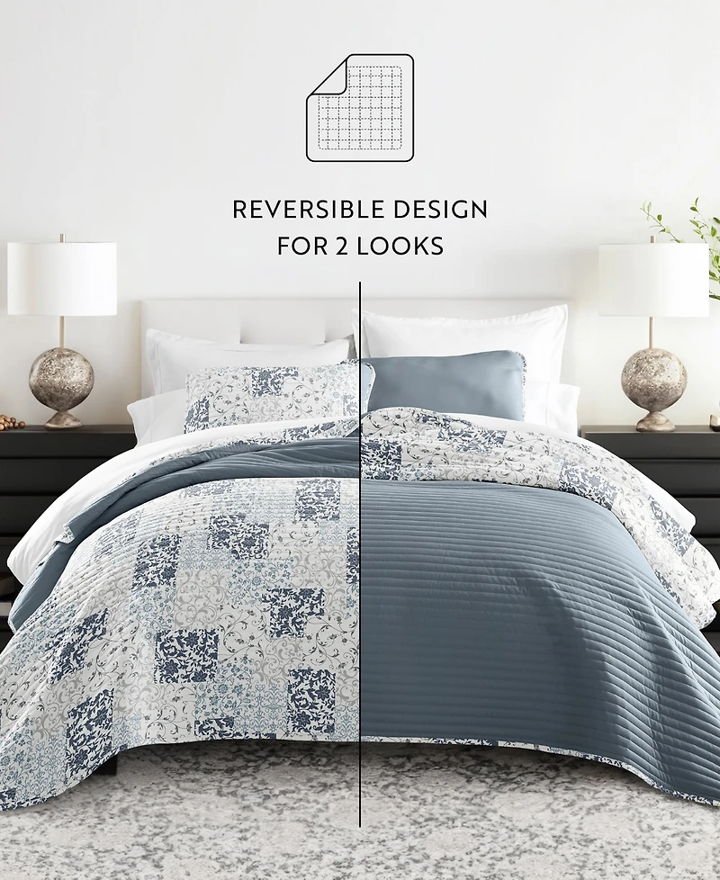 ienjoy Home Scrolled Patchwork Reversible 3-Pc. Lightweight Quilt Set