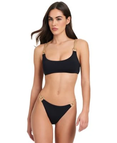 Red Carter Womens Deep Scoop Neck Braid Strap Bikini Top Cheeky Bikini Bottoms