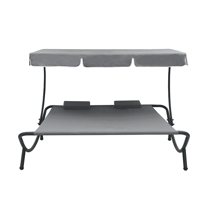 Patio Lounge Bed with Canopy and Pillows