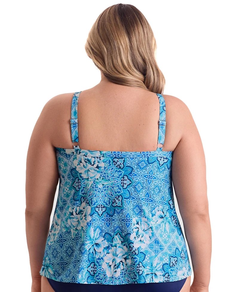 ShapeSolver by Mimi Flamingo Women's Barcelona Blues High Neck Tankini Swimsuit Top