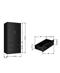 Lovmor Shaker Style Classic Two-Door Wardrobe, Solid Wood Bedroom Armoire with Hanging Rod and Shelves