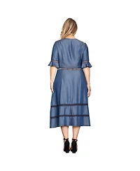 Standards & Practices Plus Tencel Denim Button Front Midi Dress