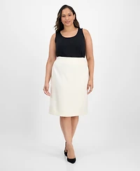 Le Suit Plus Tipped 3/4-Sleeve Jacket And Skirt Set