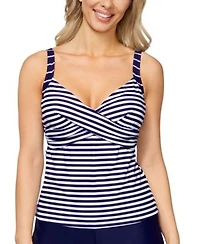 Island Escape Womens Sunset Striped Underwire Tankini Top High Waist Tummy Control Swim Skirt Exclusively At Macys