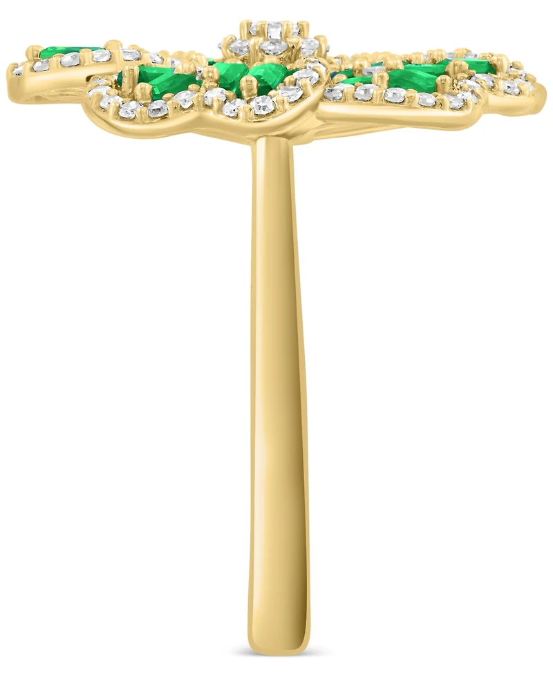 Effy Emerald (1-1/5 ct. t.w.) & Diamond (3/8 ct. t.w.) Clover Statement Ring in 14k Gold