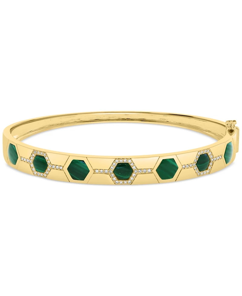 Effy Malachite & Diamond (1/5 ct. t.w.) Bangle Bracelet in 14k Gold-Plated Sterling Silver