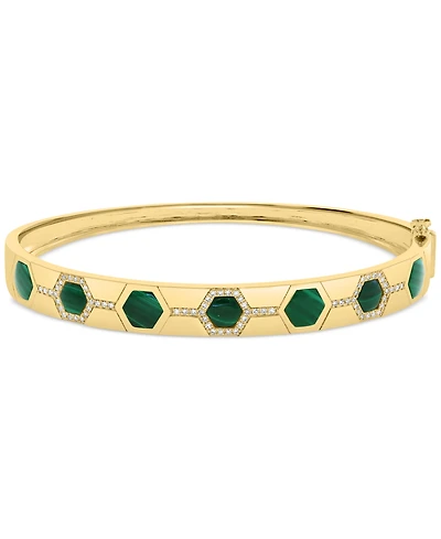 Effy Malachite & Diamond (1/5 ct. t.w.) Bangle Bracelet in 14k Gold-Plated Sterling Silver