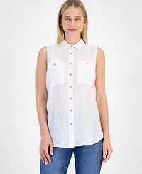 Nautica Jeans Women's Cotton Solid-Color Sleeveless Shirt