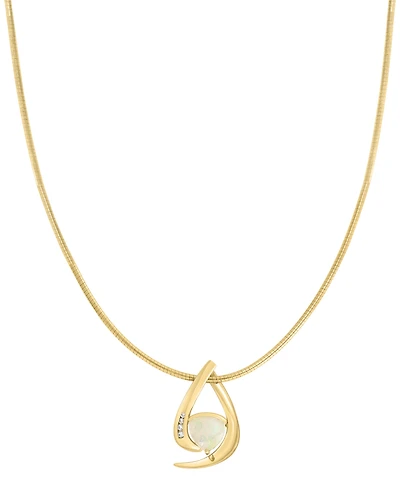 Effy Ethiopian Opal (1-5/8) & Diamond (1/20 ct. t.w.) 18" Pendant Necklace in 14k Gold-Plated Sterling Silver