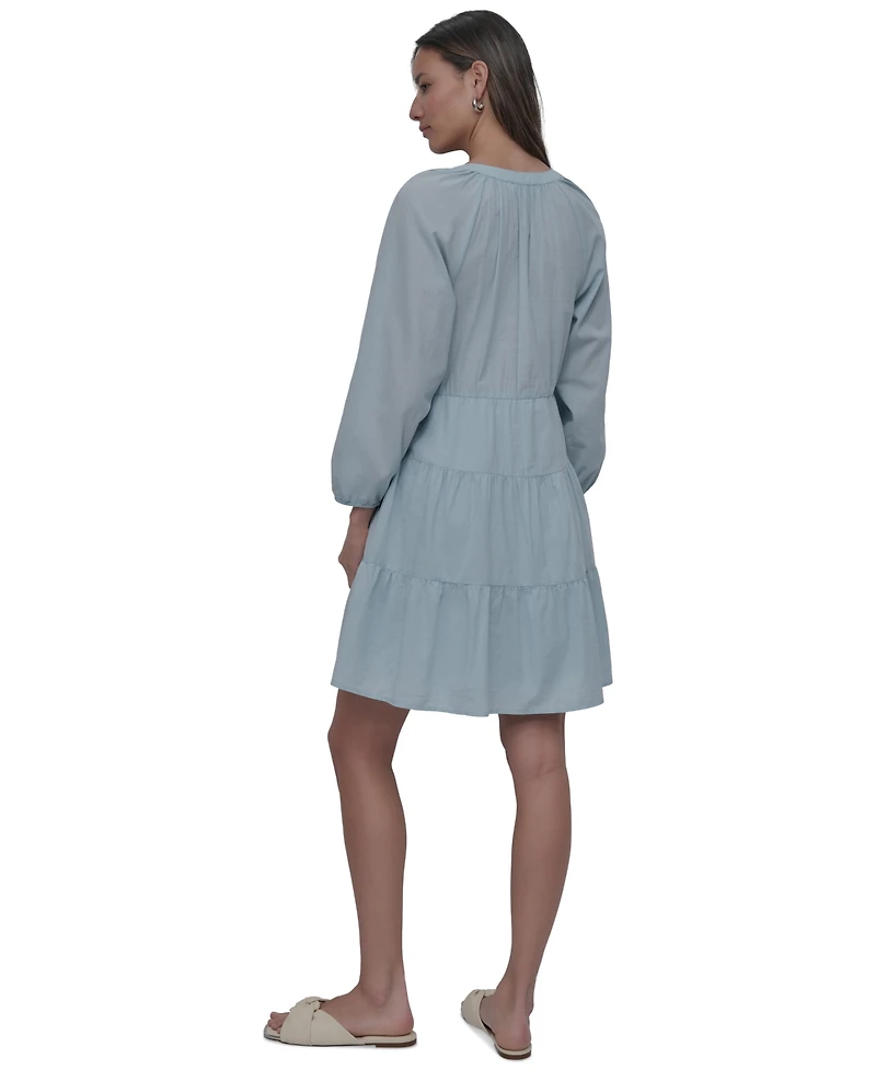 Dkny Jeans Women's Cotton Split-Neck Tiered Dress