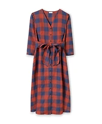 Celtic & Co. Women's Check Tie Front Midi Shirt Dress