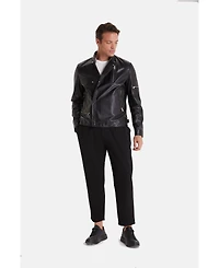 Furniq Uk Men's Leather Biker Jacket, Black