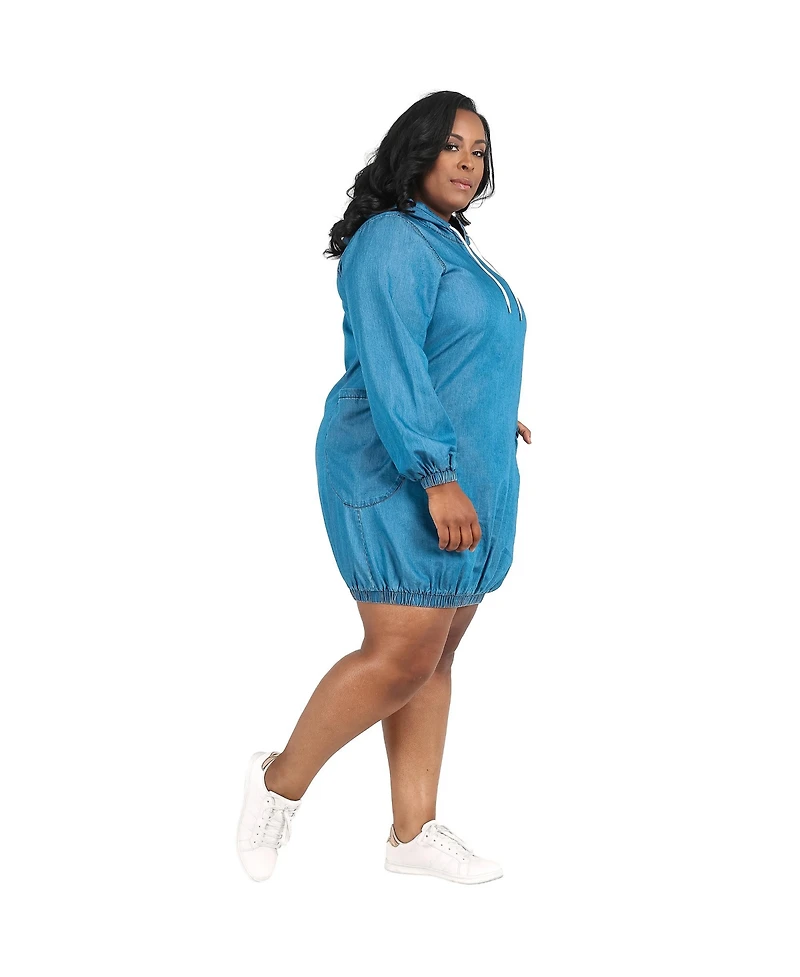 Poetic Justice Plus Size Tencel Denim Drawstring Hoodie Mini Dress