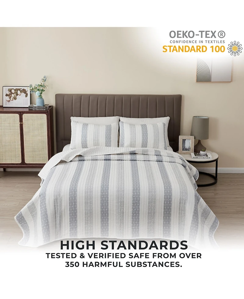 Linery & Co. Patterned Stripe Design Microfiber Quilt Set With Shams