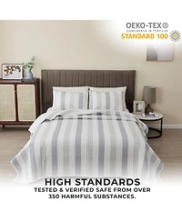 Linery & Co. Patterned Stripe Design Microfiber Quilt Set With Shams