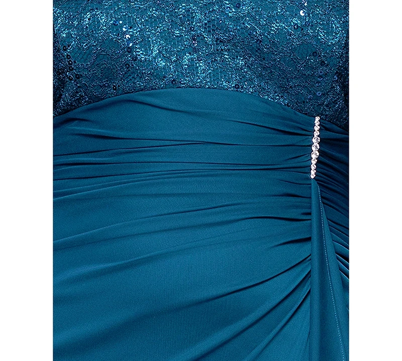 Betsy & Adam Plus Lace Draped-Back Sheath Dress