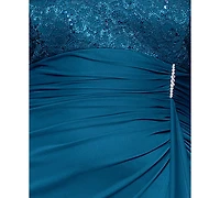 Betsy & Adam Plus Lace Draped-Back Sheath Dress