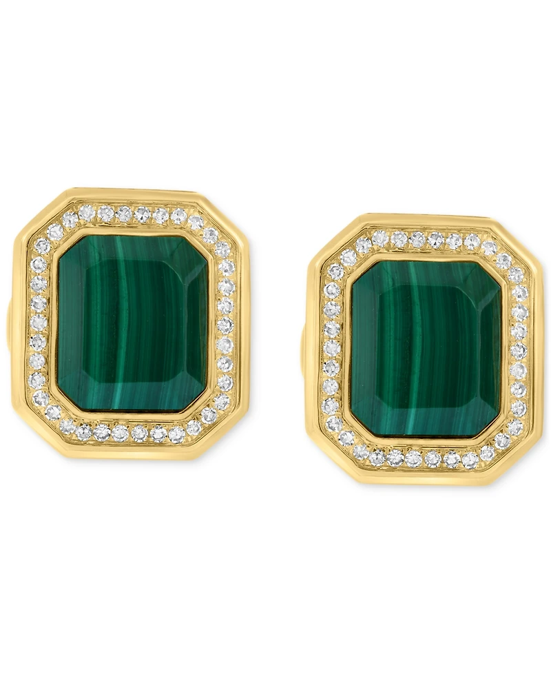 Effy Men's Malachite & Diamond (3/8 ct. t.w.) Octagon Cufflinks in Gold-Plated Sterling Silver