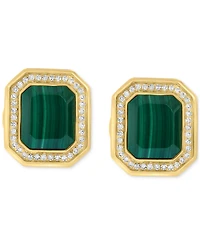 Effy Men's Malachite & Diamond (3/8 ct. t.w.) Octagon Cufflinks in Gold-Plated Sterling Silver