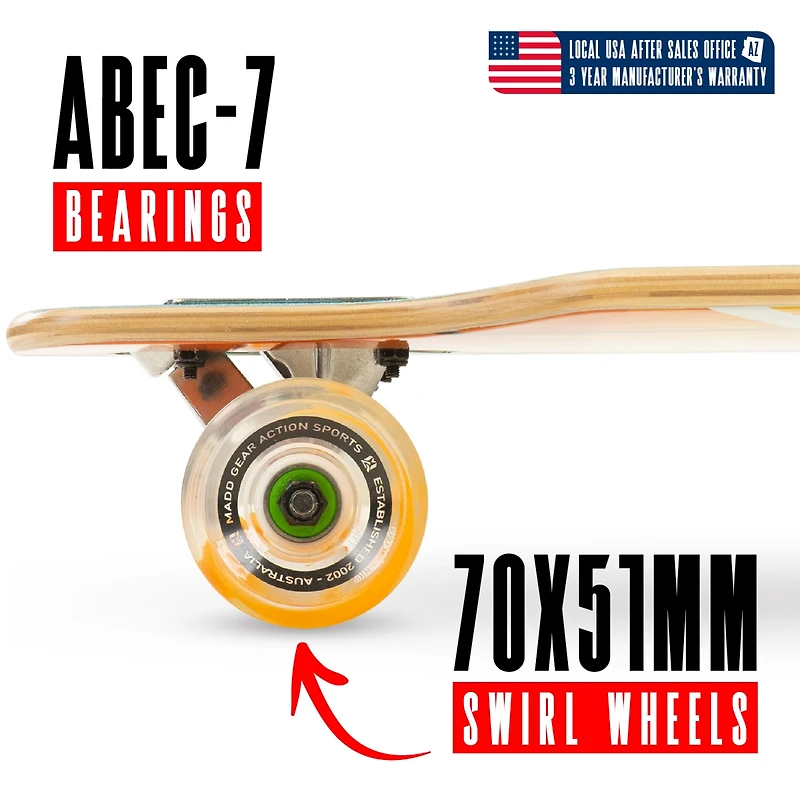 31" x 8" 8-Ply Maple Deck Glide Drop Through Longboard Skateboard for Ages 5+ Max 220 lbs, 70mm Wheels, Abec-7 Bearings