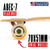 31" x 8" 8-Ply Maple Deck Glide Drop Through Longboard Skateboard for Ages 5+ Max 220 lbs, 70mm Wheels, Abec-7 Bearings