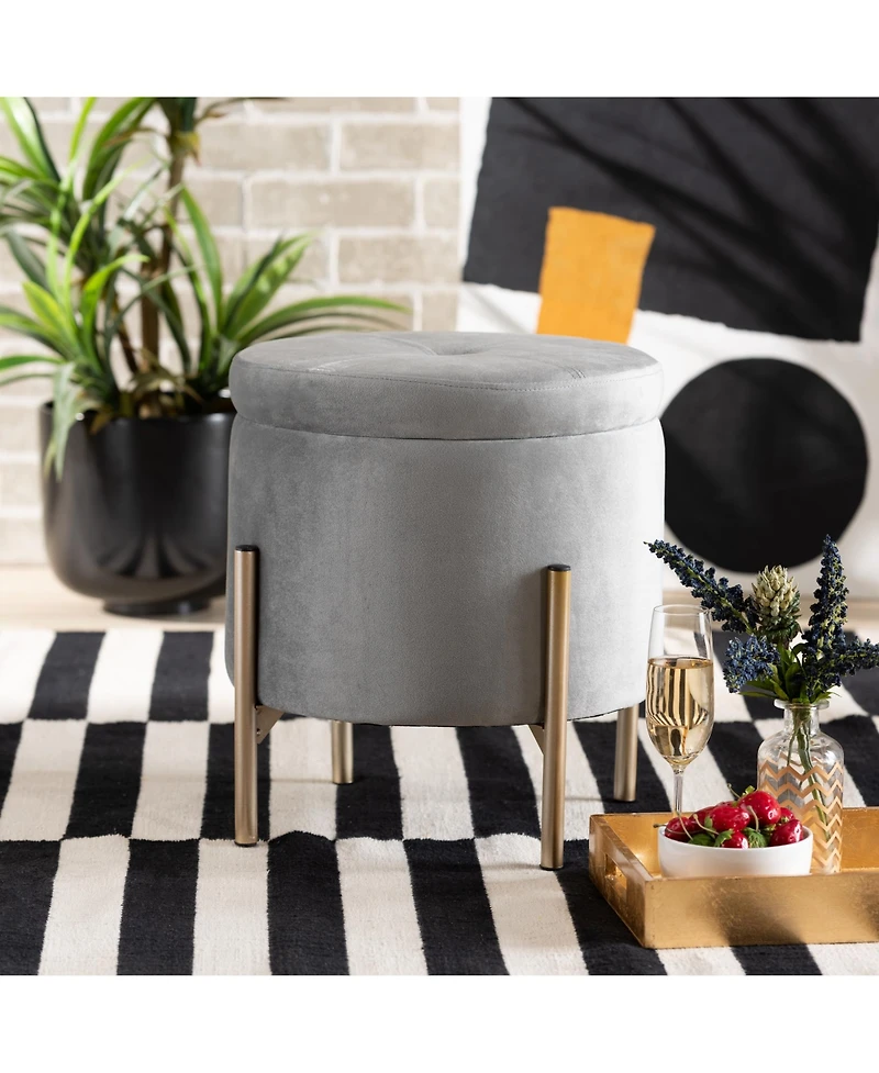 Baxton Studio Malina Contemporary Glam and Luxe Pink Velvet Fabric Upholstered and Gold Finished Metal Storage Ottoman